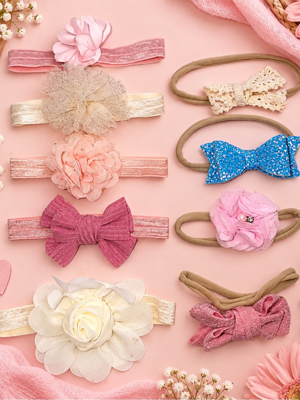 Baby Girls Flower and Bow Headband Set